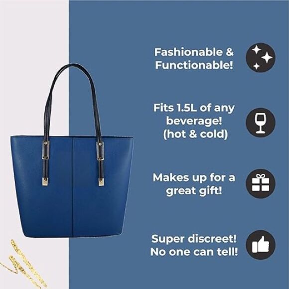 PortoVino Classic Tote Bag - Vegan
Leather Wine Purse Navy Blue - Picture 2 of 14